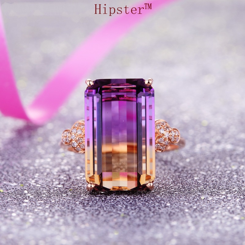 Jewelry Set Fully-Inlaid Natural Color Gemstone Pendant Square Amethyst Ring Two-Piece Set