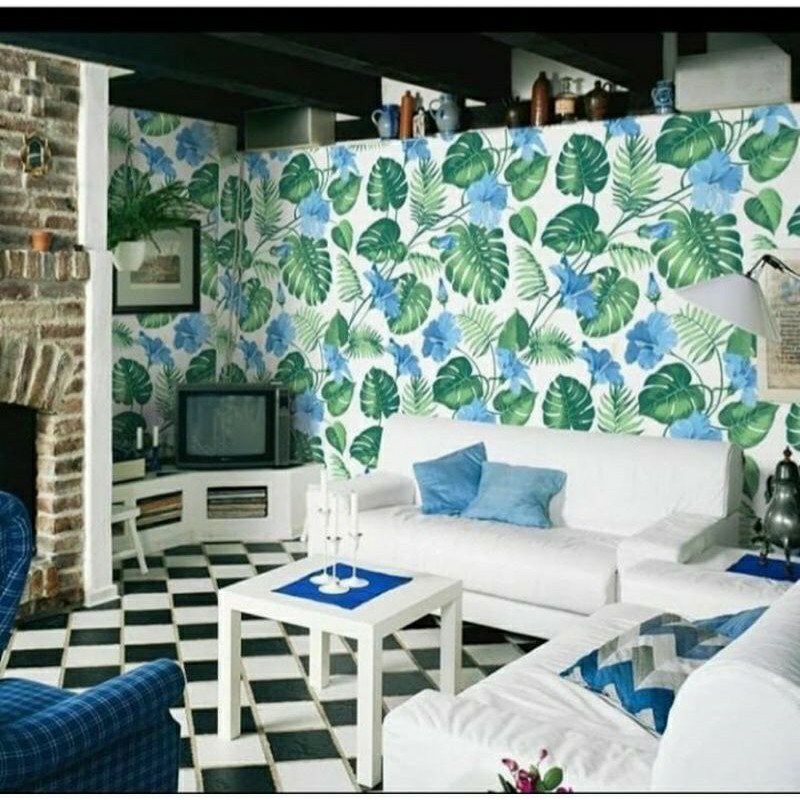 Wallpaper Stiker Dinding Monstera Biru 10m x 45cm