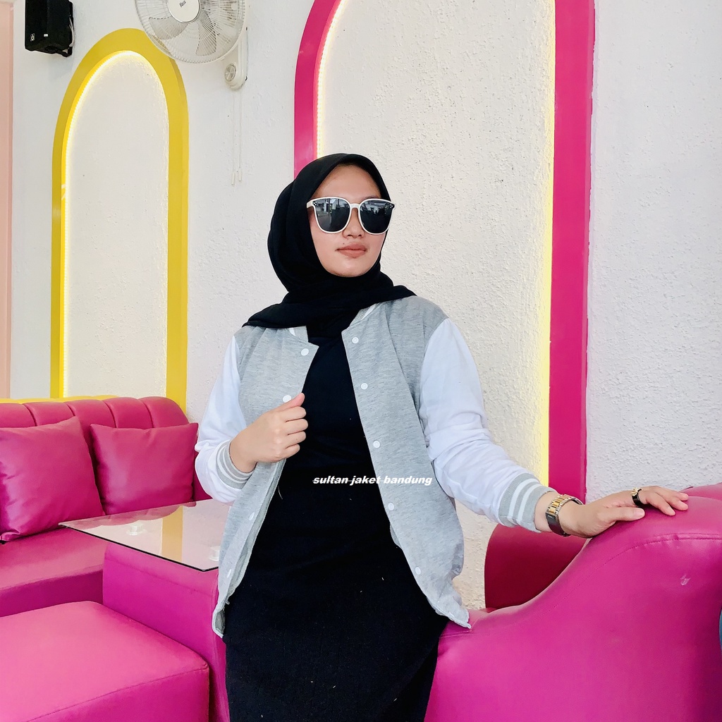 Jaket Varsity Basic II jaket Baseball Polos II College Jacket II Jaket Sweater Varsity Milea-ABU - PUTIH