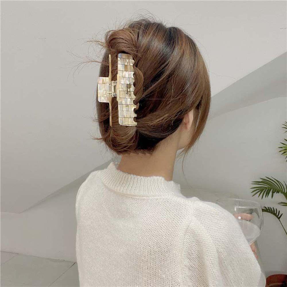 NEEDWAY Needway Asetat Hiu Klip Hadiah Fashion Elegan Besar Manis Champagne Perempuan Hair Clip