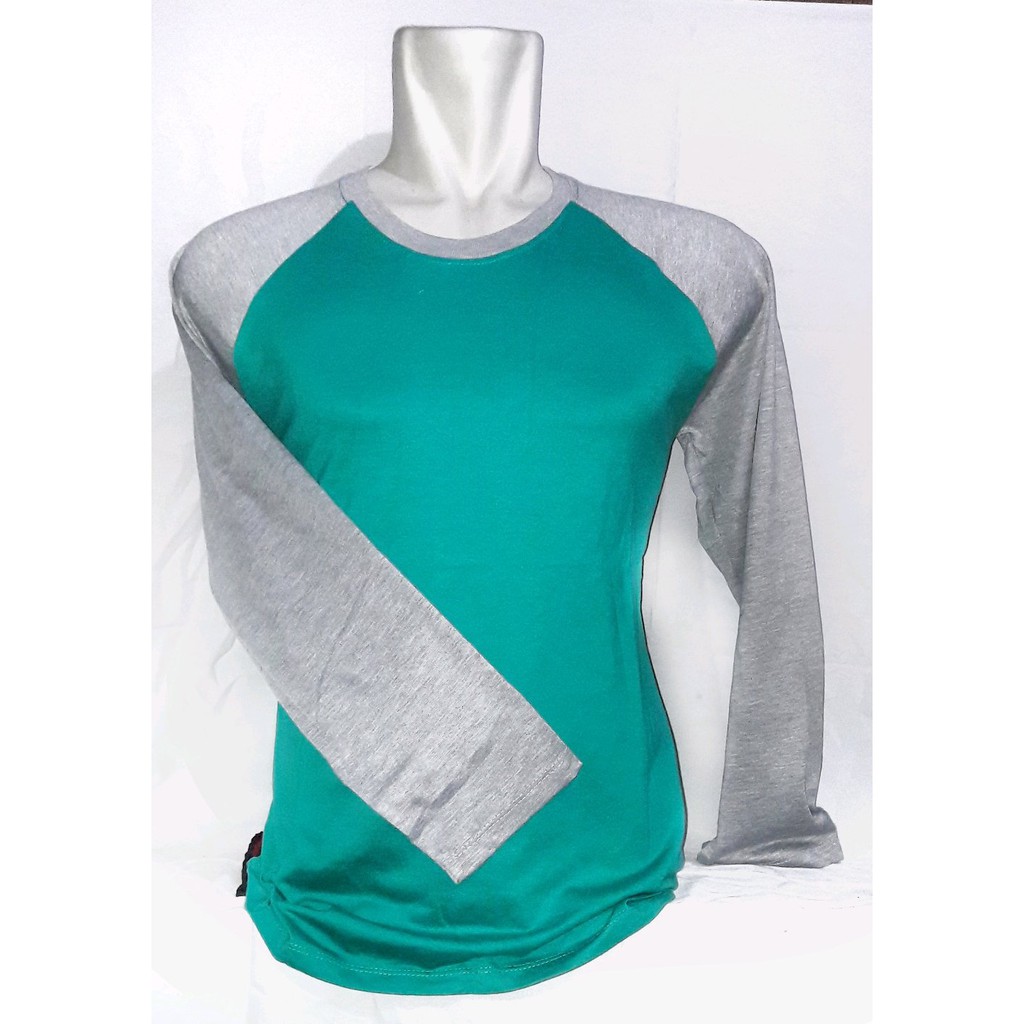 Kaos reglan lengan panjang warna hijau toska lengan abu abu