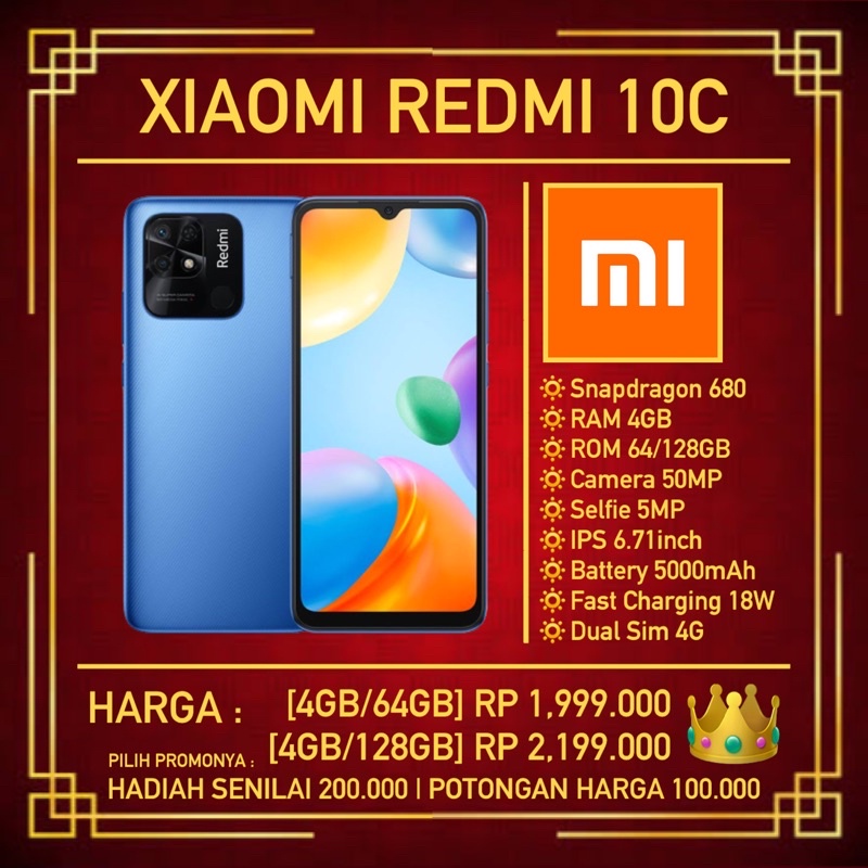 XIAOMI REDMI 10C 2022 4/64 4/128 4GB 64GB 128GB GARANSI RESMI 1 TAHUN