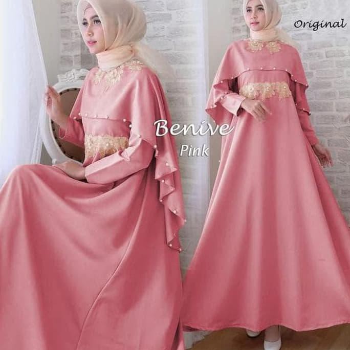 BAJU GAMIS MUSLIM BENIVE PINK / GAMIS PESTA MEWAH / GAMIS KONDANGAN