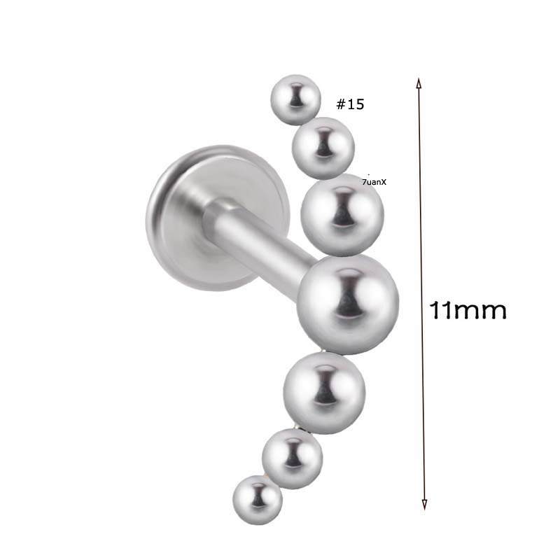 1 Piece Internal Thread Stainless Steel 16Gauge Labret Lip Barbell Cartilage Helix Rook Piercing