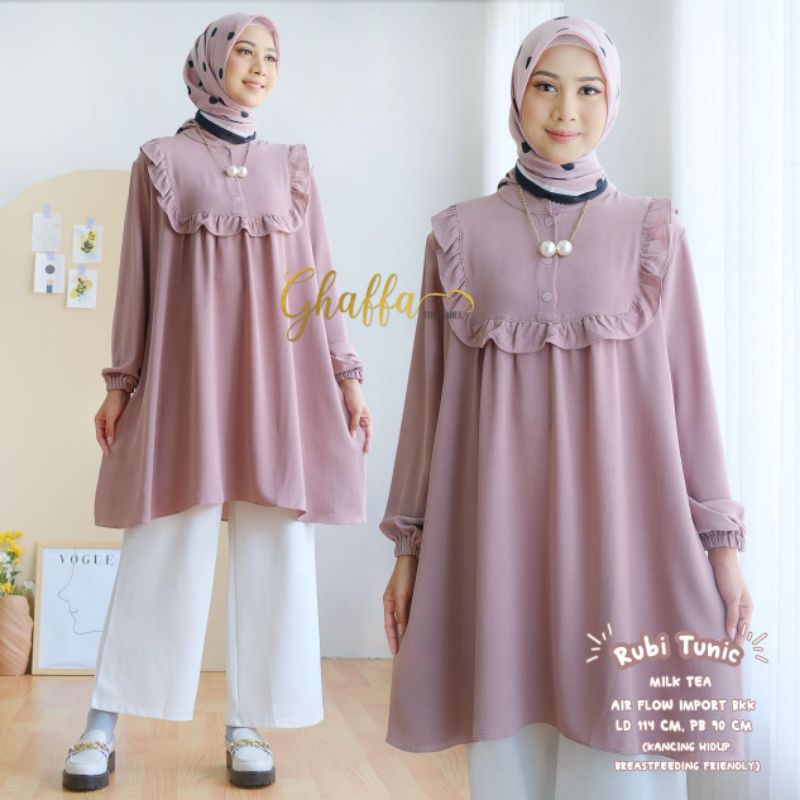 RUBI TUNIK BY GHAFFA THE LABEL (TUNIK MUSLIMAH) Tunik airflow import rekomended