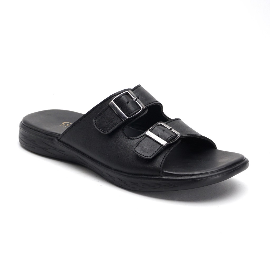 Mozza Black | Sendal Slide Kulit Original Santai Kasual Pria Cowok Sandal Footwear | FORIND x Greata