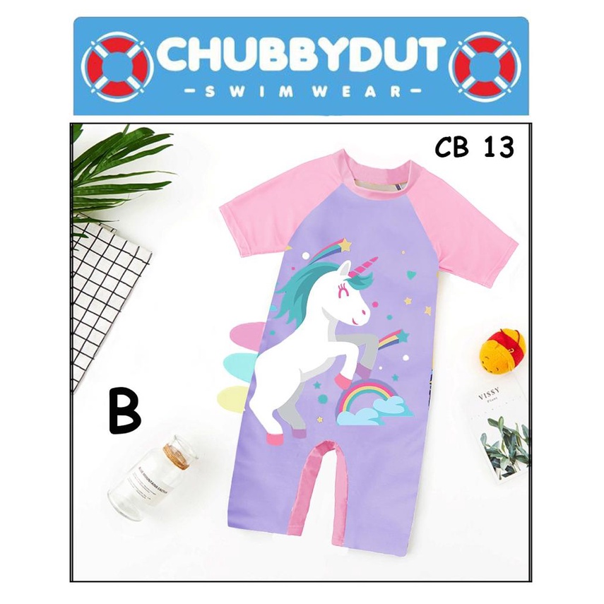  BAJU  RENANG ANAK UNICORN  RAINBOW JUMPSUIT CHUBBYDUT 