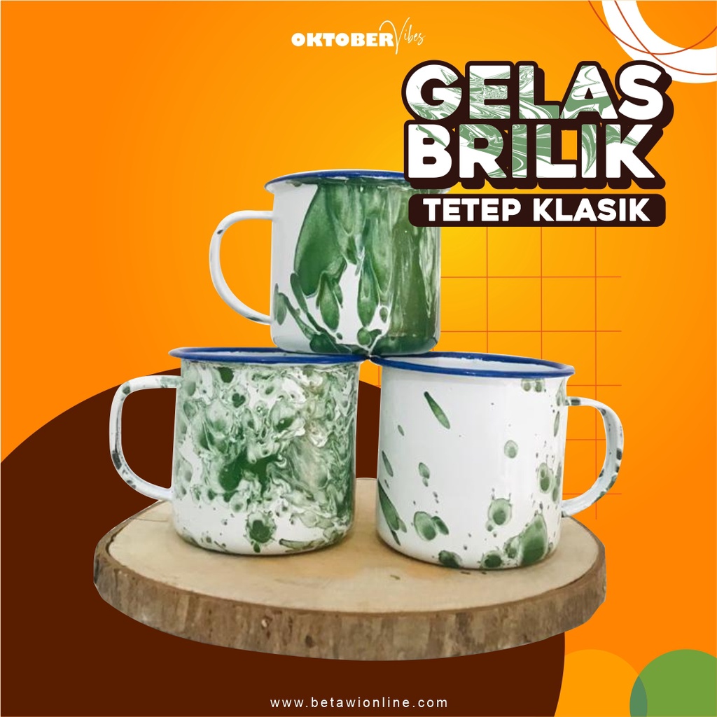 Cangkir Jadul Blirik 7cm / Mug Enamel 7cm Motif Blirik ( Loreng )