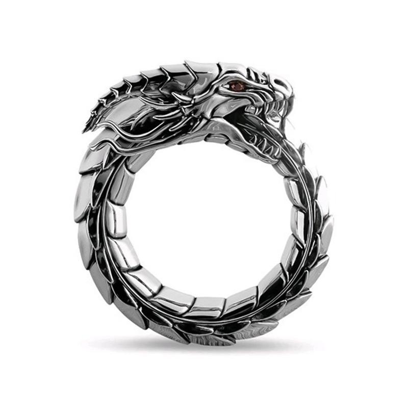 Cincin Bentuk Naga Bahan Zinc Alloy Gaya Punk Untuk Pria