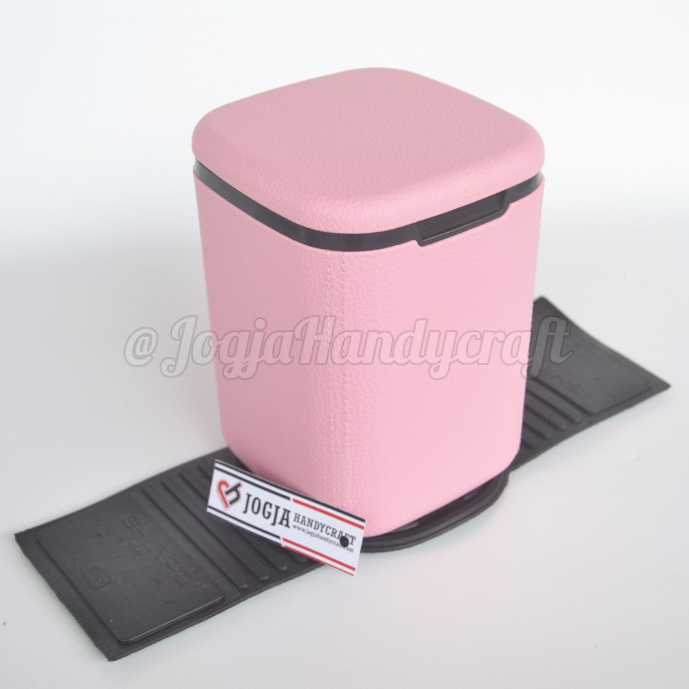 Tempat Sampah Mobil Cover Kulit Sintetis / Car Dustbin Pink