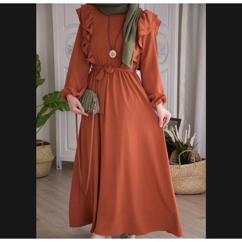 GAMIS RUFFLE LENGAN PANJANG / GAMIS POLOS / PAKAIAN WANITA TERMURAH TERBARU BUSUI TERLARIS