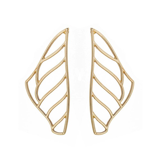 LRC Anting Tusuk Fashion Gold Pictographic Wing Wavy Geometric Hollow Earrings F69798