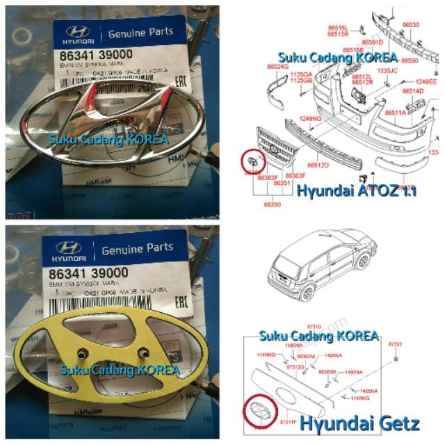 Emblem Logo Grille Depan Hyundai Atoz 1.1 Garnish Tail Gate Belakang Hyundai Getz