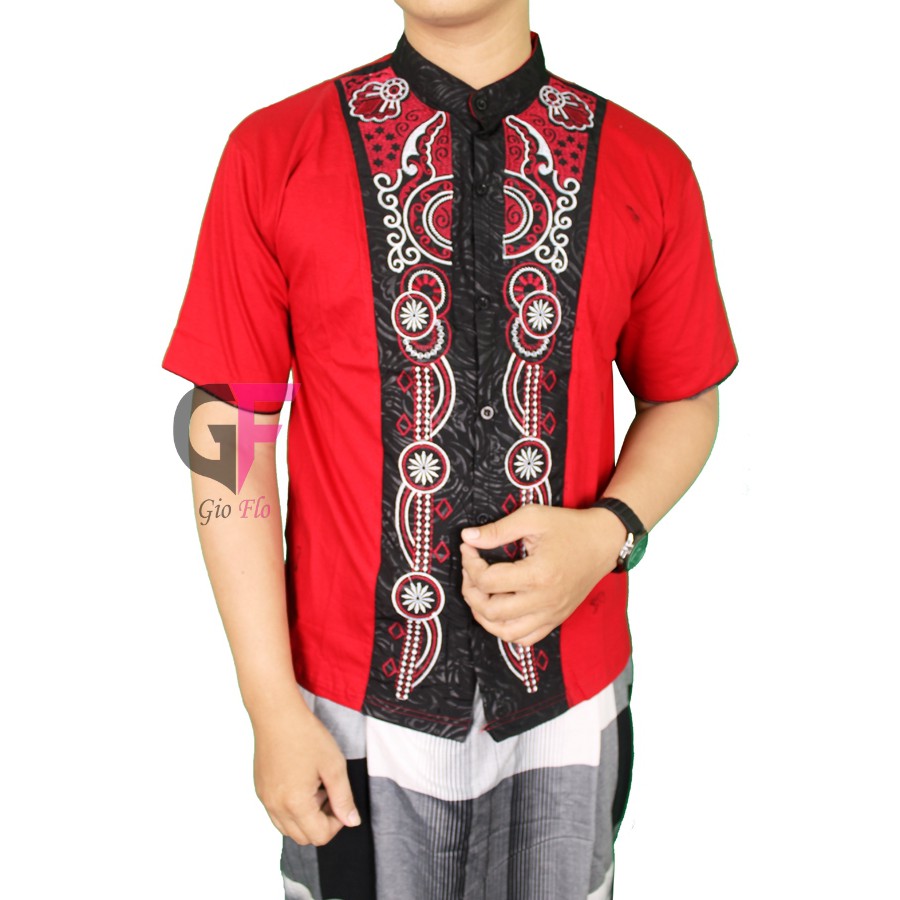 GIOFLO Baju Koko Pendek Kombinasi Keren Red / KKS 42