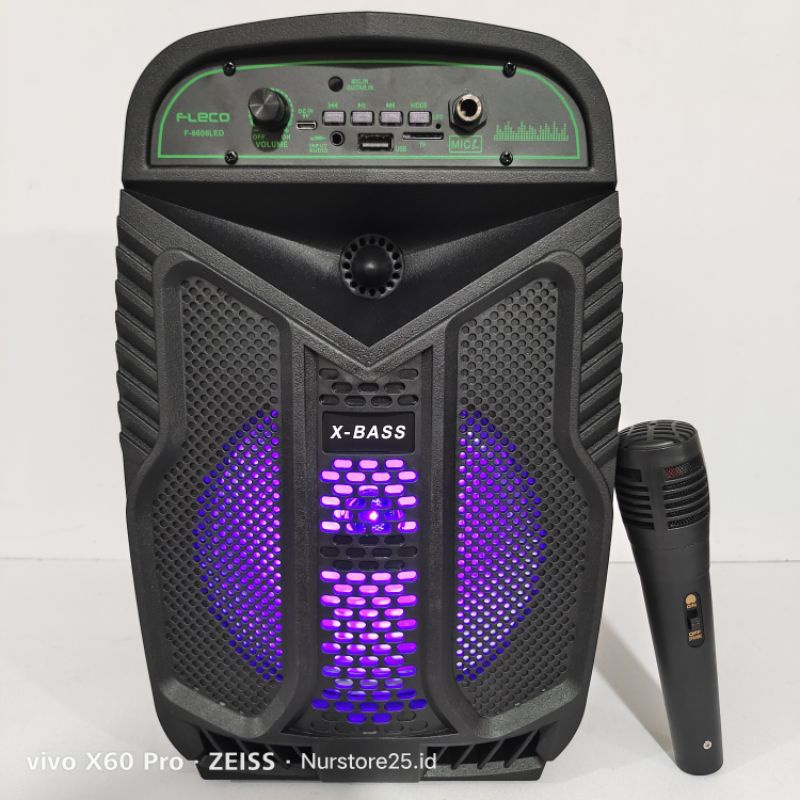 (Cod Bisa Bayar di Tempat) Speaker Bluetooth FLECO X-BASS F-6606LED 6,5inch/Bonus Microphon Karaoke 