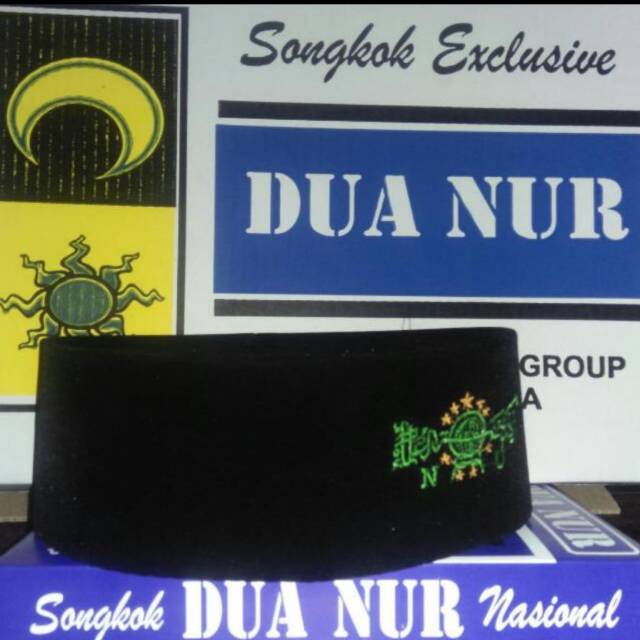 Songkok hitam ato peci standar merk dua nur n pondok santri tinggi 9 motif logo NU bordir n full NU