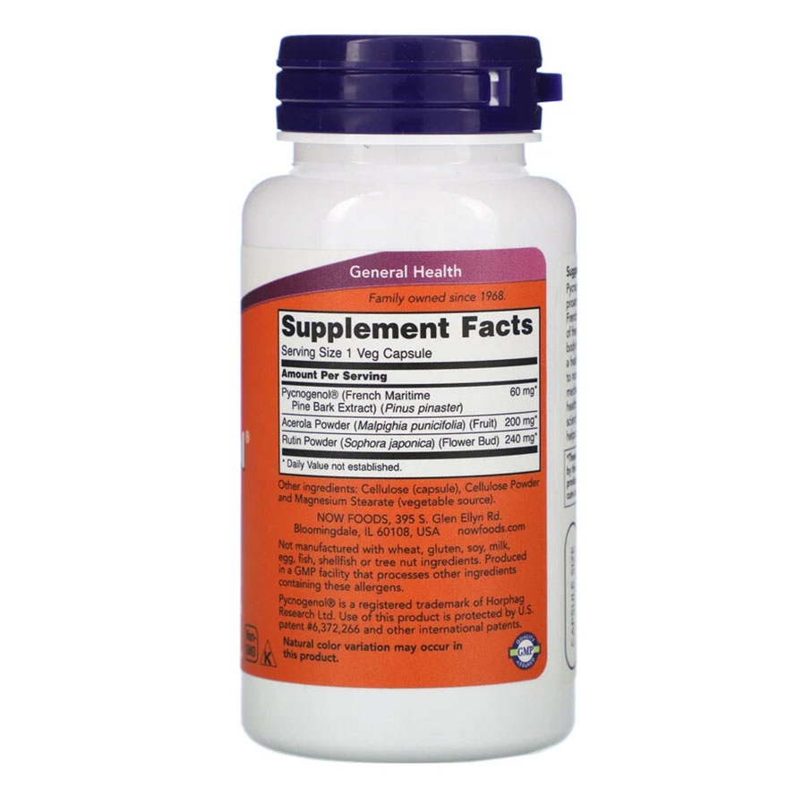 Now Foods Pycnogenol 60mg 50vcap Anti Radikal Bebas Kesehatan Vaskular