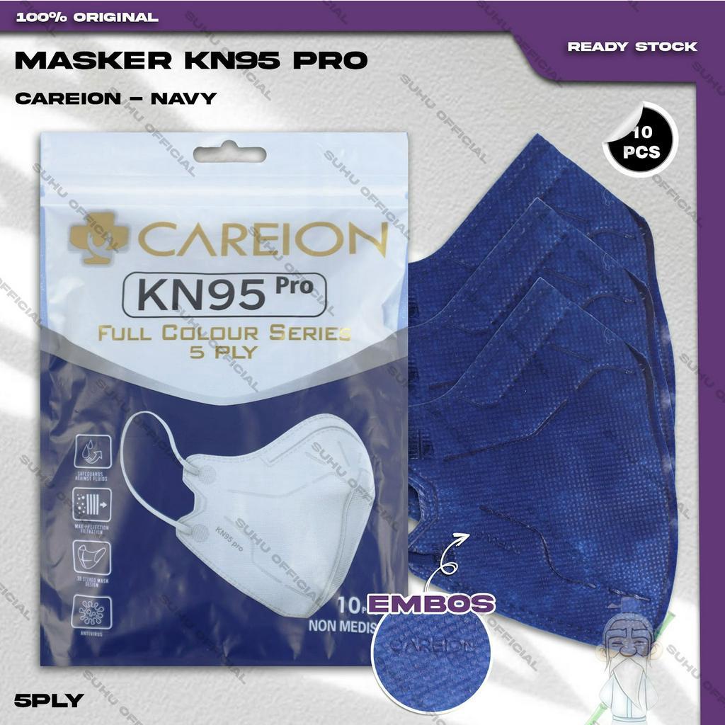 Masker KN95 PRO CAREION 5Ply Isi 10Pcs Warna Navy Biru Gelap Hybrid Earloop Surgical Mask Kemenkes