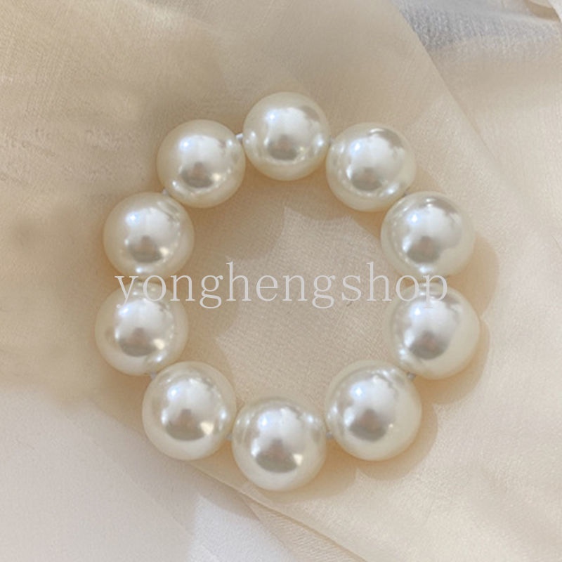 Ikat Rambut Scrunchie Hias Mutiara Imitasi Untuk Wanita