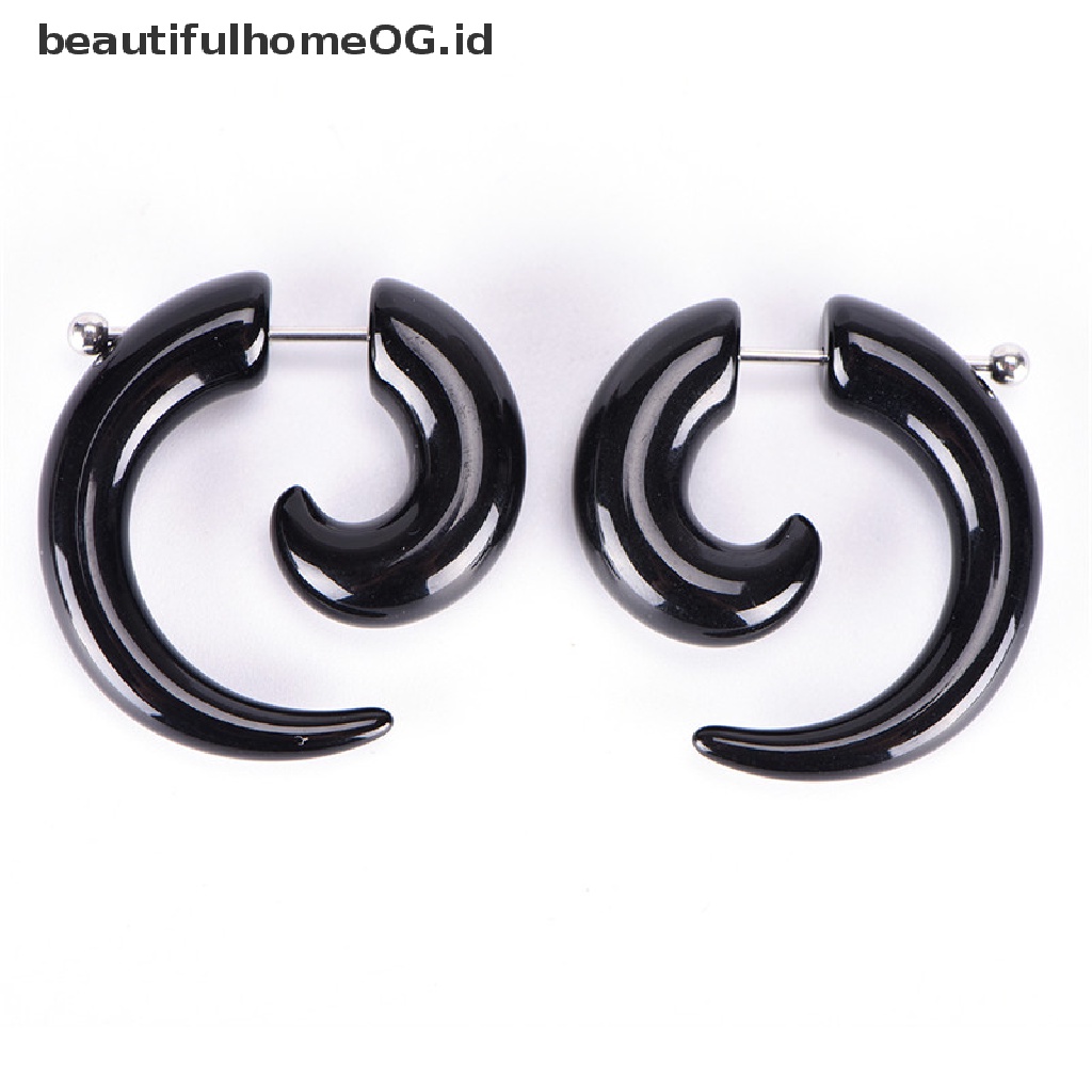 Anting Stud Piercing Bentuk Siput Bahan Akrilik Warna Hitam Gaya Gothic Punk Untuk Pria Dan Wanita