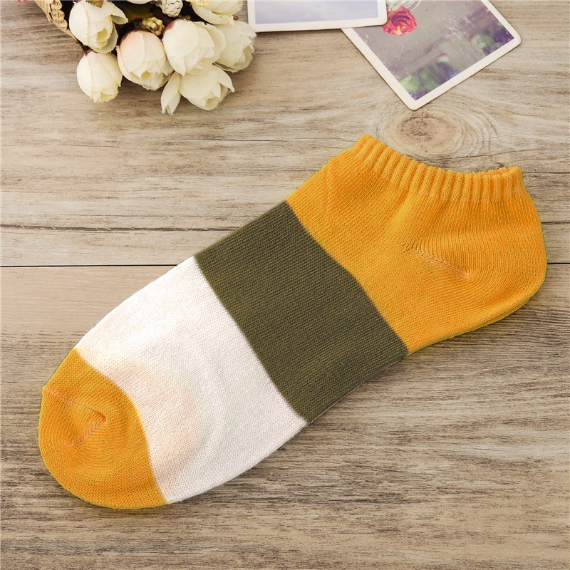 HC Kaos Kaki Ankle Polos Wanita KaosKaki Pendek Korea Murah Short Socks Kaos Kaki Motif Love Garis Murah-3 WARNA KUNING