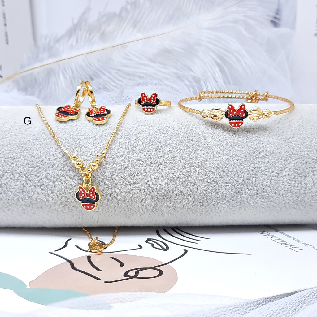 Set Xuping Anak Kalung Koye Gelang Anting Cincin Karakter Kartun Miki Polkadot - BS028