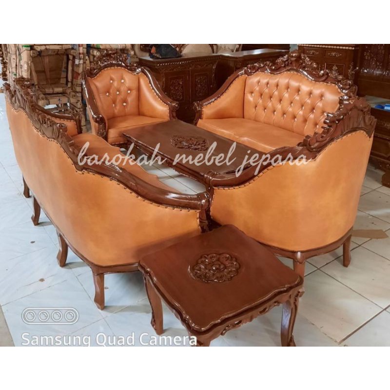 Sofa Tamu Jati ukir jepara 3211 + meja besar + meja kecil