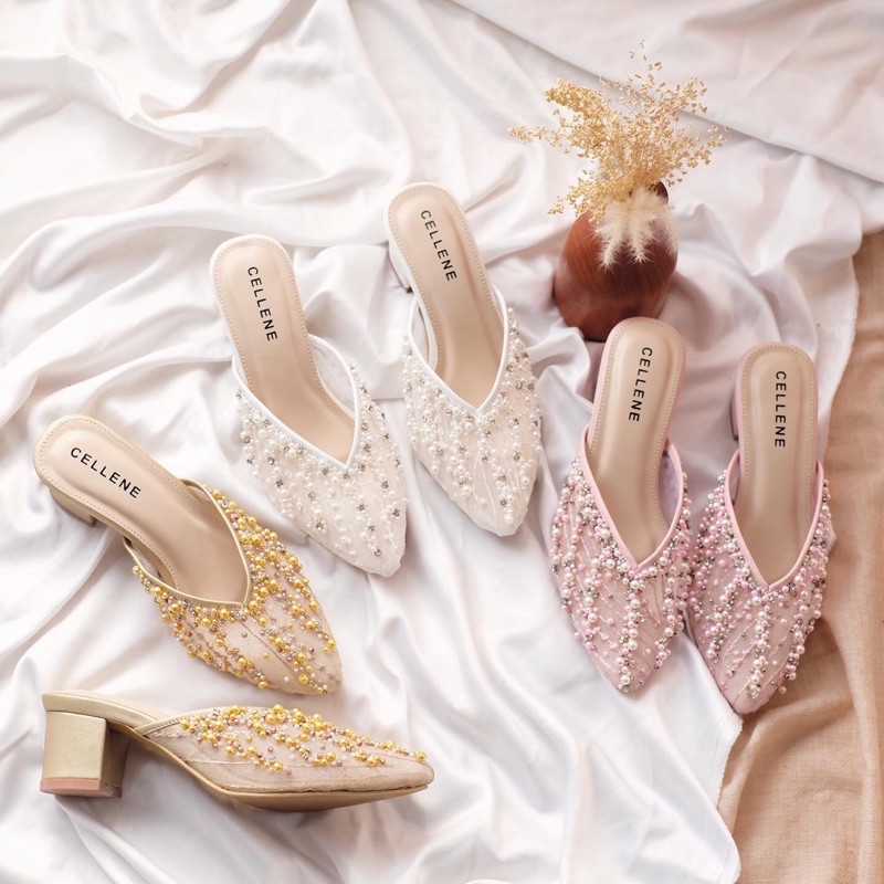 𝗖𝗘𝗟𝗟𝗘𝗡𝗘 • Irish Beads Heels (8warna) / wedding shoes brokat payet 5cm