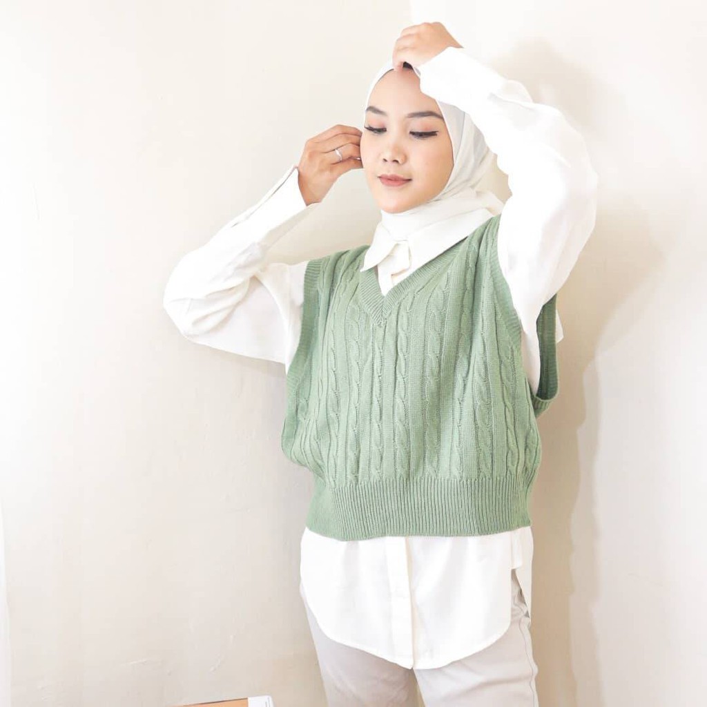 Rompi Rajut Kepang Vest knit Cable