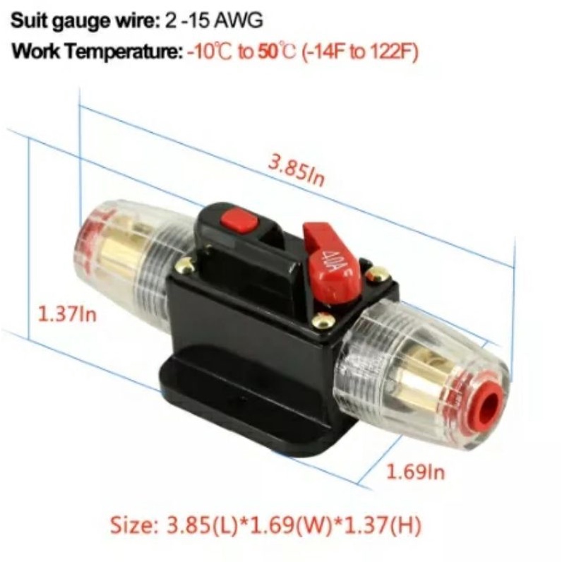 Fuse DC 12V-24V 50A Circuit Breaker Reset Sekering Audio Solar Panel