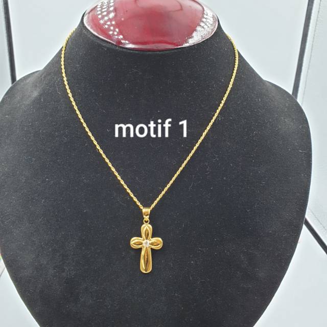 Paket kalung plus liontin emas asli kadar 700 model salib 4 cm mewah eleganf
