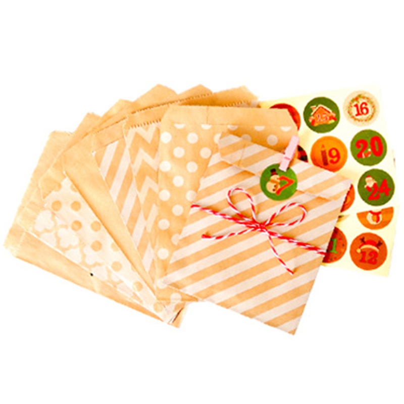 Zzz 24pcs / Set Kantong Kertas Kraft Motif Natal Untuk Kemasan Makanan / Permen / Hadiah