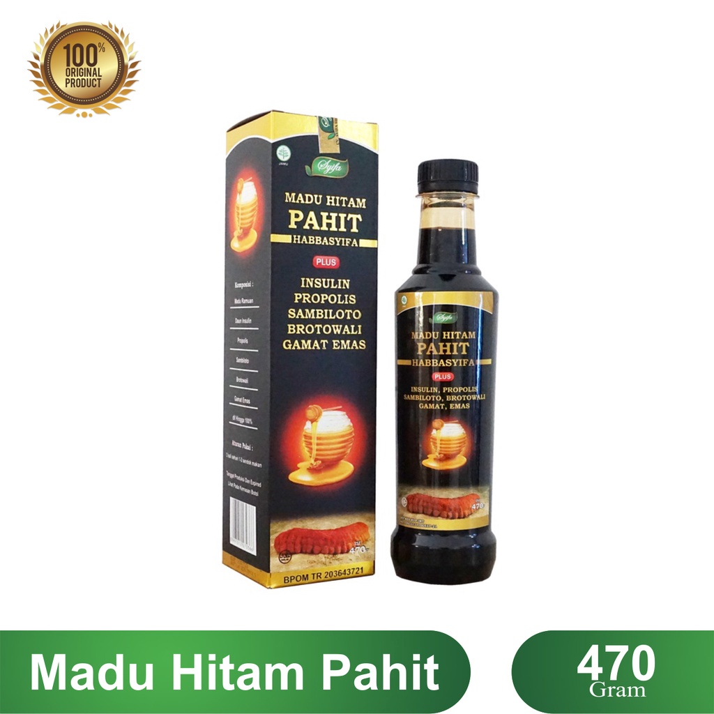 

Madu Hitam Pahit Insuline Propolis Sambiloto Habbatusauda Brotowali Habbasyifa 470gr