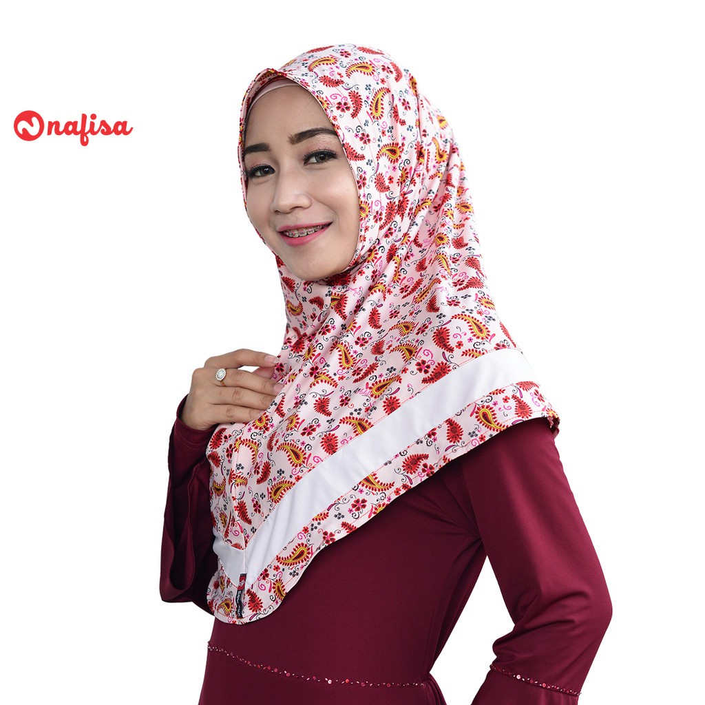 Jilbab Instan Nafisa DORELIA | Hijab Instan Motif Non Pad Kerudung Instan Motif Tanpa Bergo Model Sedang Simple