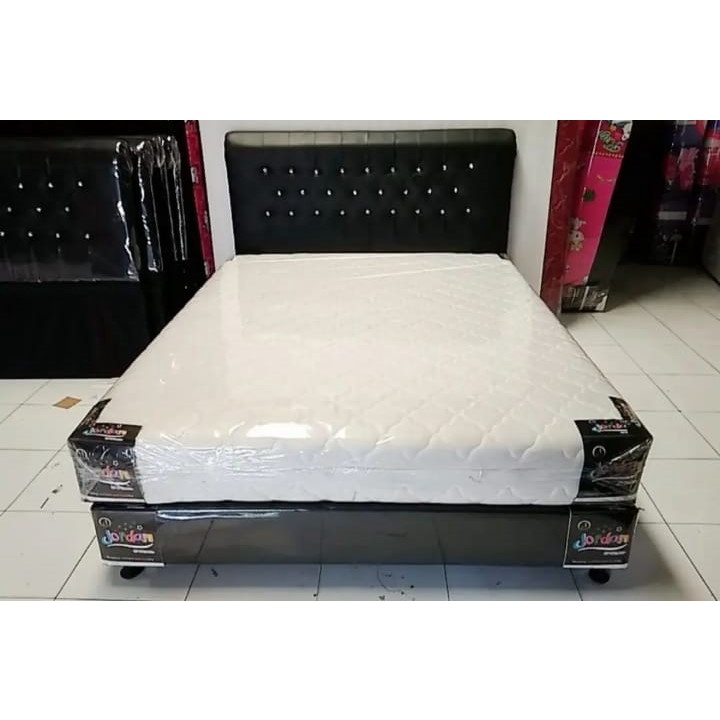 jordan springbed divan sandaran set ukuran 160 x 200 cm no 2 double hitam putih matras per kasur dip