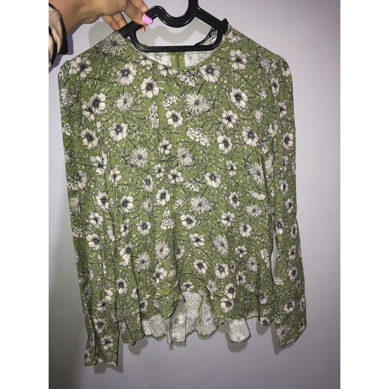 zara flower green blouse
