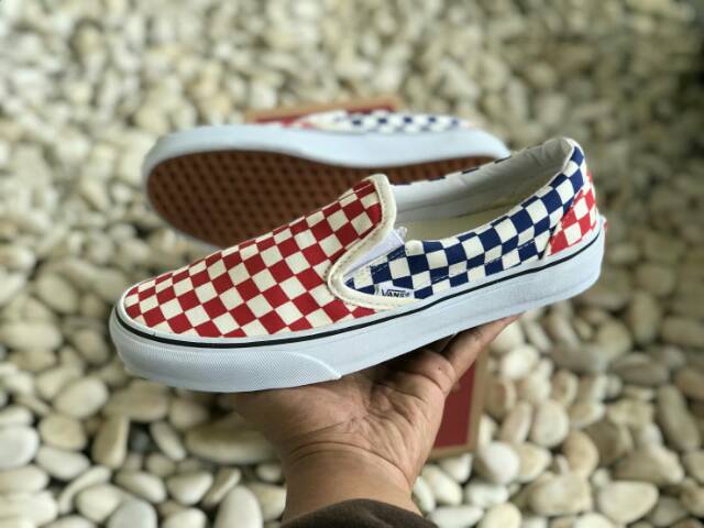 OBRAL PREMIUM VANS SLIP ON CHECKERBOARD RED BLUE