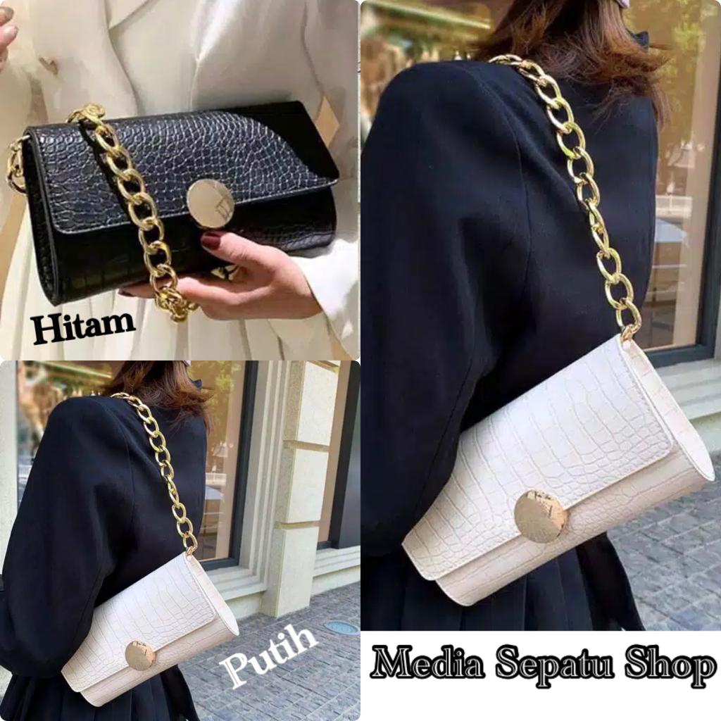 Tas Selempang Wanita Kekinian croco kunci emas bulat MEDIA SS-22