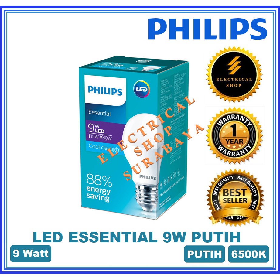 PHILIPS LAMPU LED ESSENTIAL 9W / 9 WATT PUTIH (GARANSI 1 TAHUN &amp; HARGA GROSIR) ESS BULB ORI MURAH