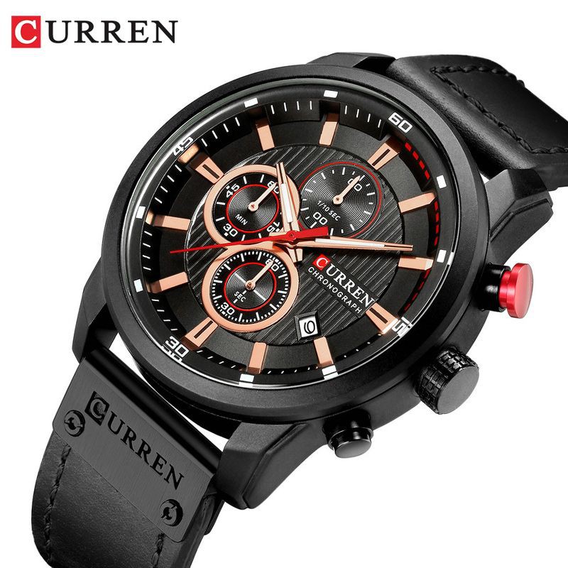 CURREN 8291 Jam Tangan Pria Analog Tali Kulit Chronograph Aktif WATCHKITE WKOS