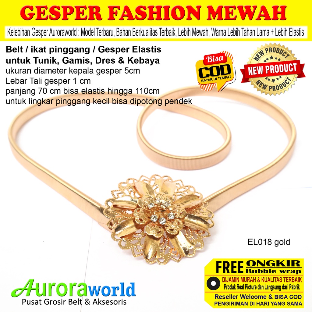 Auroraworld Terbaru Gesper cewek Ikat Pinggang wanita Elastis Mewah belt fashion untuk Kebaya Gamis Tunik Dres bisa COD