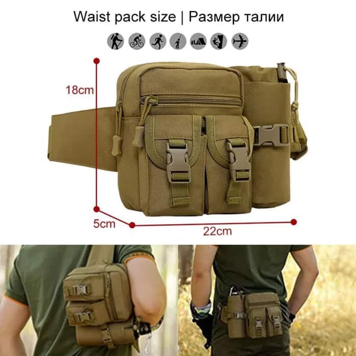 Tas pinggang Dompet /sarung Hp army 726 Multifungsi (tas Gadget Botol) - HIJAU POLOS