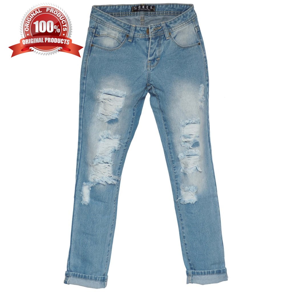 ORI Celana Panjang Boyfriend Ripped Jeans Wanita Sobek ORI Celana Panjang Boyfriend Ripped Jeans Wanita Sobek