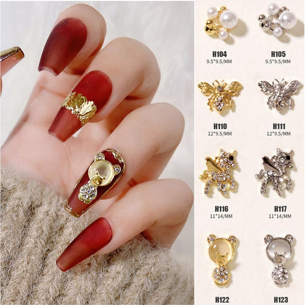 MXBEAUTY Alloy Nail Art Dekorasi Mewah 2Pcs Charms Zircons Shiny Crystal Nail Jewelry