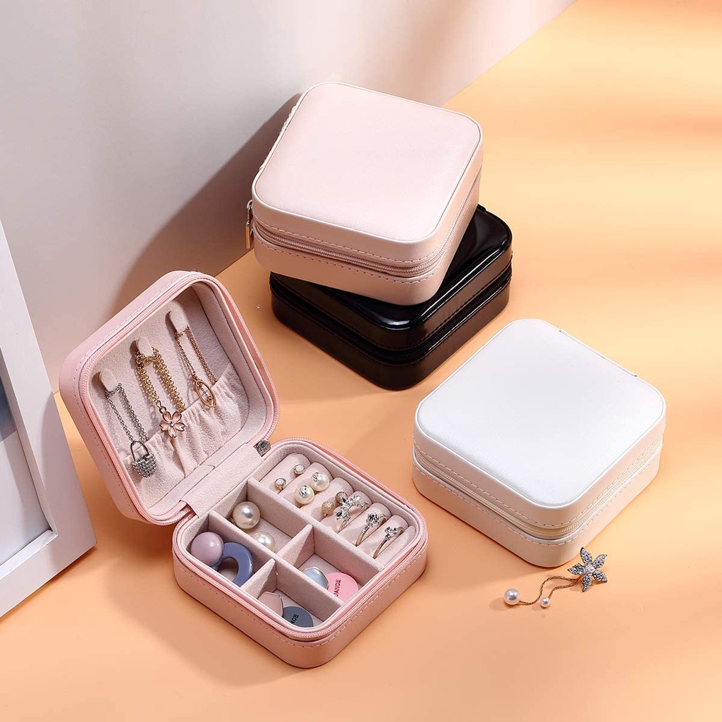 New Portabel Perjalanan Mini Kotak Perhiasan Kulit Perhiasan Cincin Organizer Case Kotak Perhiasan Mini Ready Stock