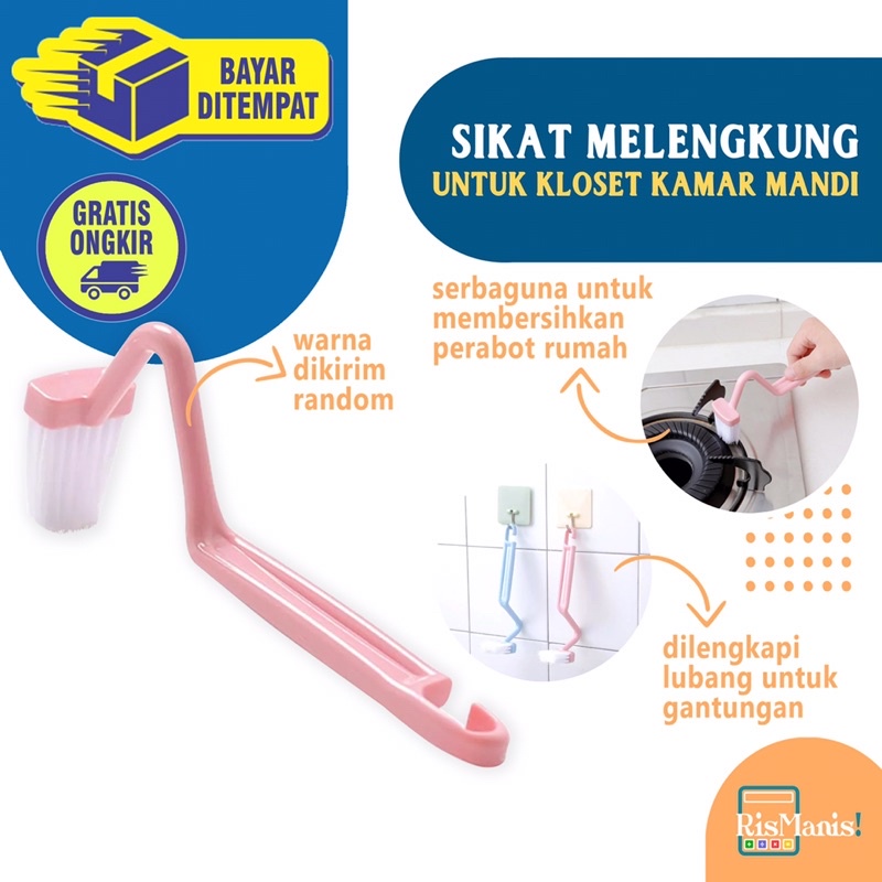 CURVED TOILET BRUSH - Sikat Kloset Kamar Mandi Gagang Panjang Model Melengkung Pembersih WC Wastafel