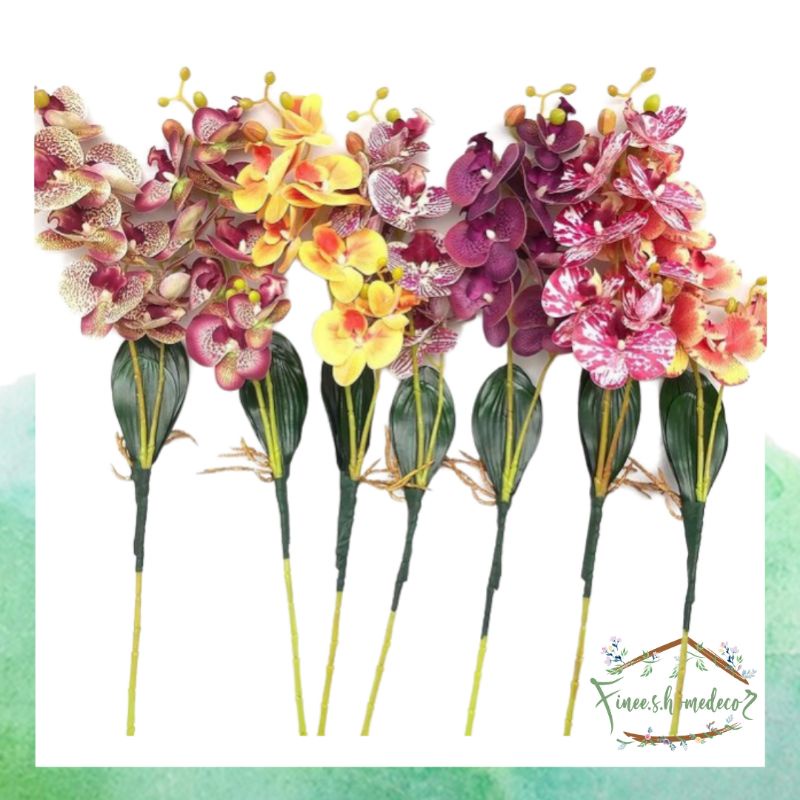 BUNGA ANGGREK 3D LATEX X2 DENGAN DAUN  - anggrek grosir murah artificial home decor shabby chic angg