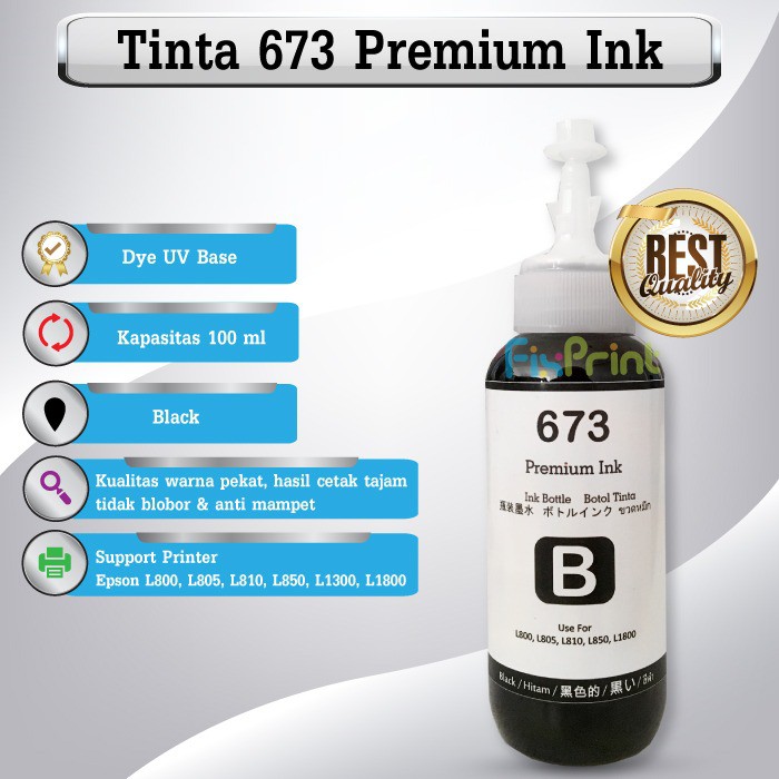 Tinta Refill 673 Premium Ink Yellow 100ml Refill Printer Epson L800 L805 L810 L850 L1800 L1300