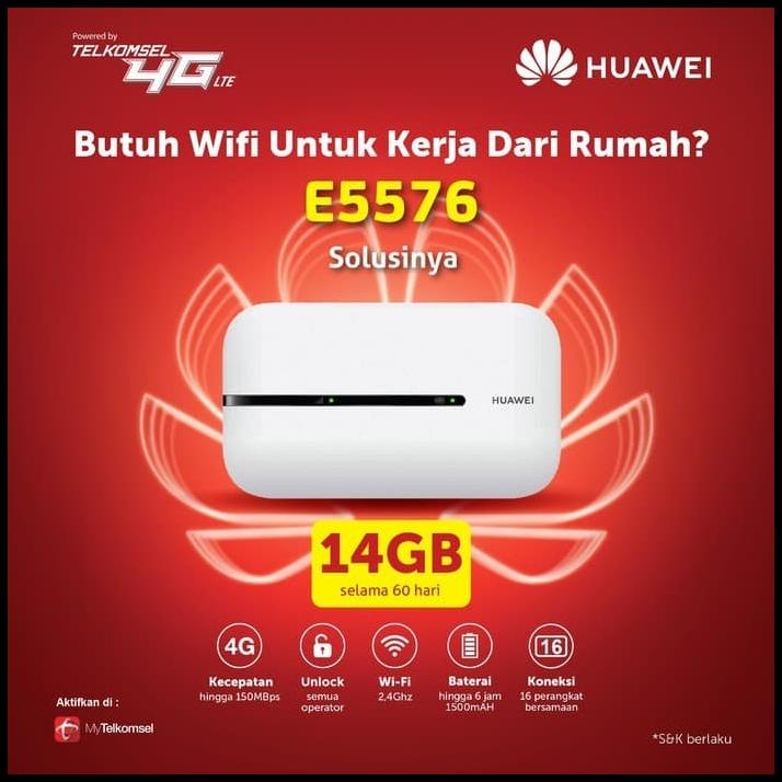 Huawei E 5576 Mifi 4G Free Telkomsel 14 Gb