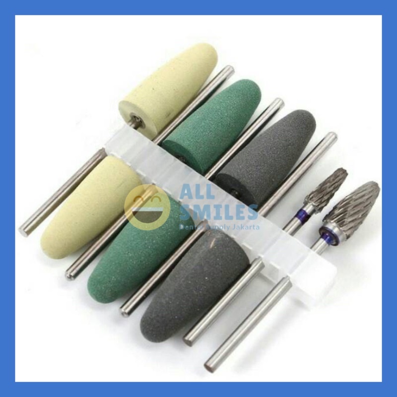 Dental set bur poles akrilik burs acrylic kit gigi palsu fraser stone hijau denture low speed
